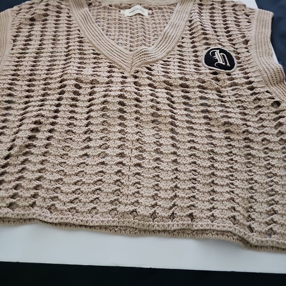 Tan Crochet Sweater Vest with Logo - Picture 1 of 8